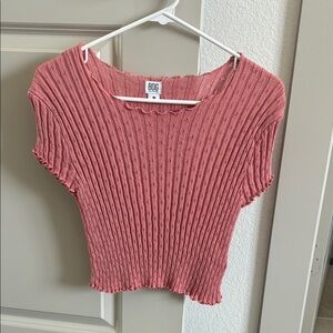 BDG Pink Ribbed Cap Sleeve Crop Blouse